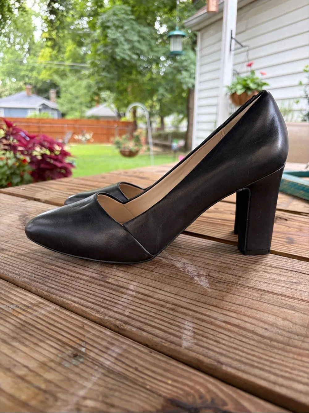 Cole Haan Black Leather Block Heel Pump